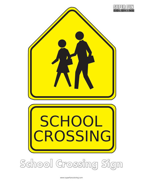 School Crossing Sign Coloring Page Free