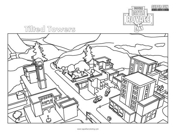 Tilted Towers Fortnite Coloring Page