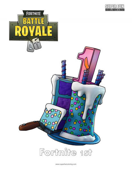 Fortnite 1st Birthday Cake Coloring Page