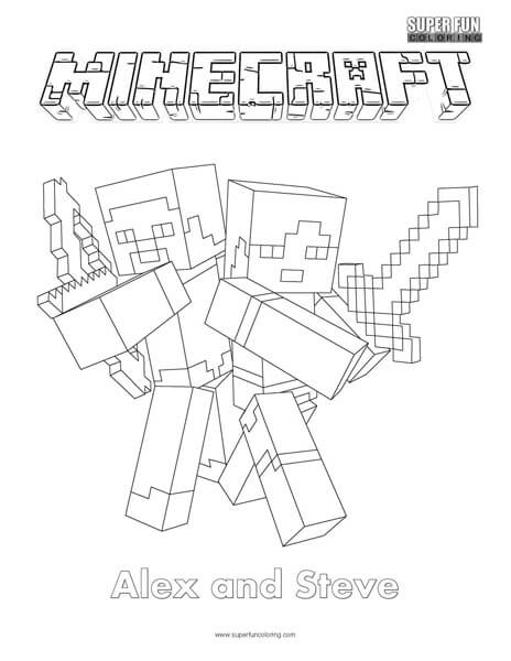 Alex and Steve Minecraft Coloring - Super Fun Coloring