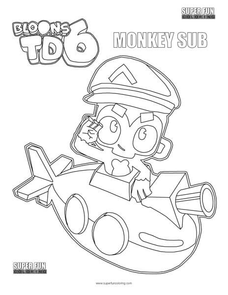 Monkey Sub Monkey Bloons TD 6 Coloring Page