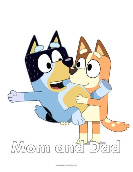 Mom and Dad Free Bluey Coloring Page