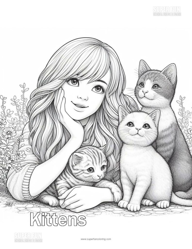 Super Fun Coloring | Kittens Coloring Page