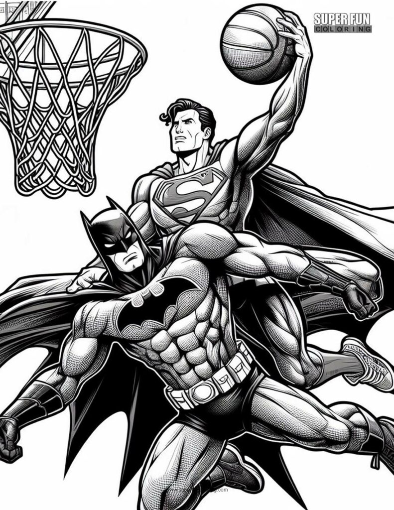Superman Dunking on Batman Coloring Page