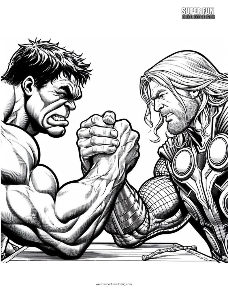 Thor Arm Wrestling Hulk Coloring Page