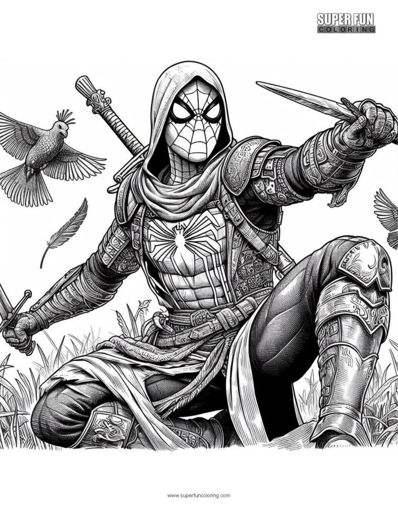 Medieval Knight Spider-Man Coloring Page