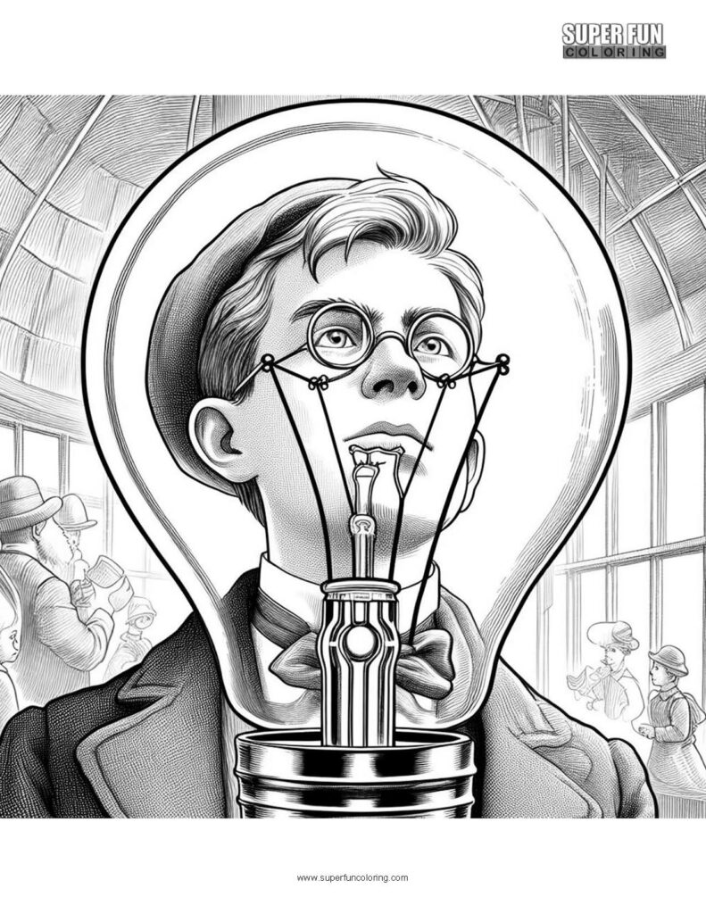 Thomas Edison Invents the Light Bulb Coloring Page