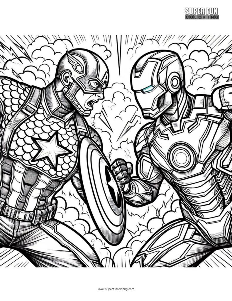 Iron Man vs Captain America Coloring Page
