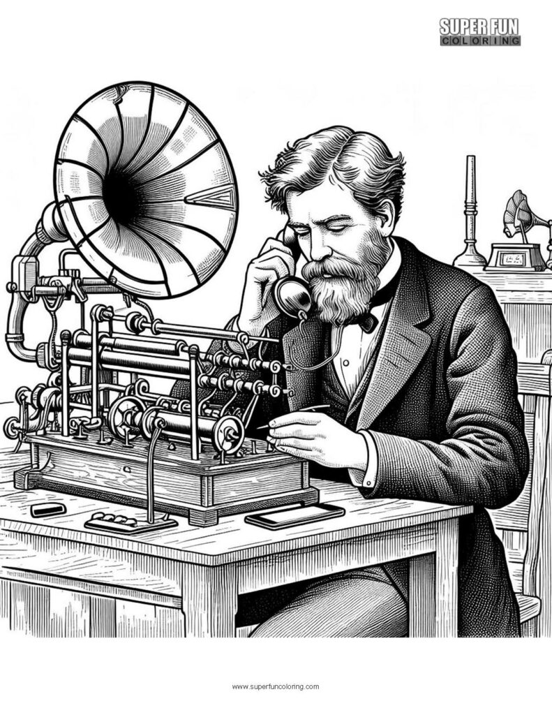 Alexander Graham Bell Invents the Telephone Coloring Page