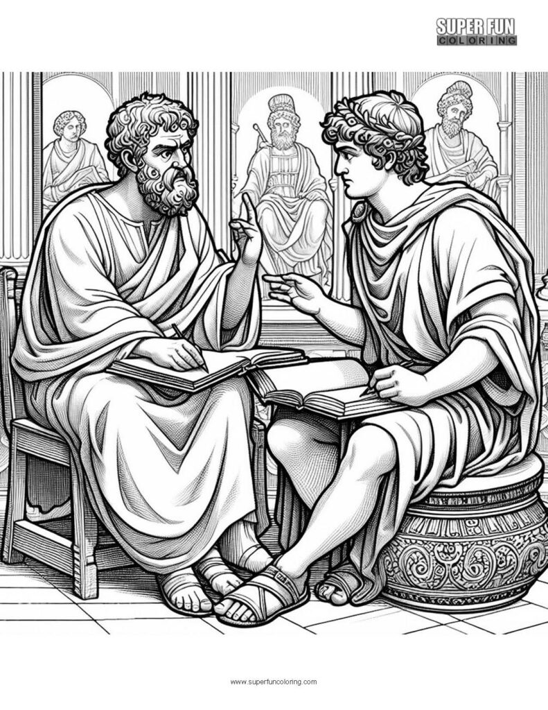 Aristotle Teaches Alexander Coloring Page