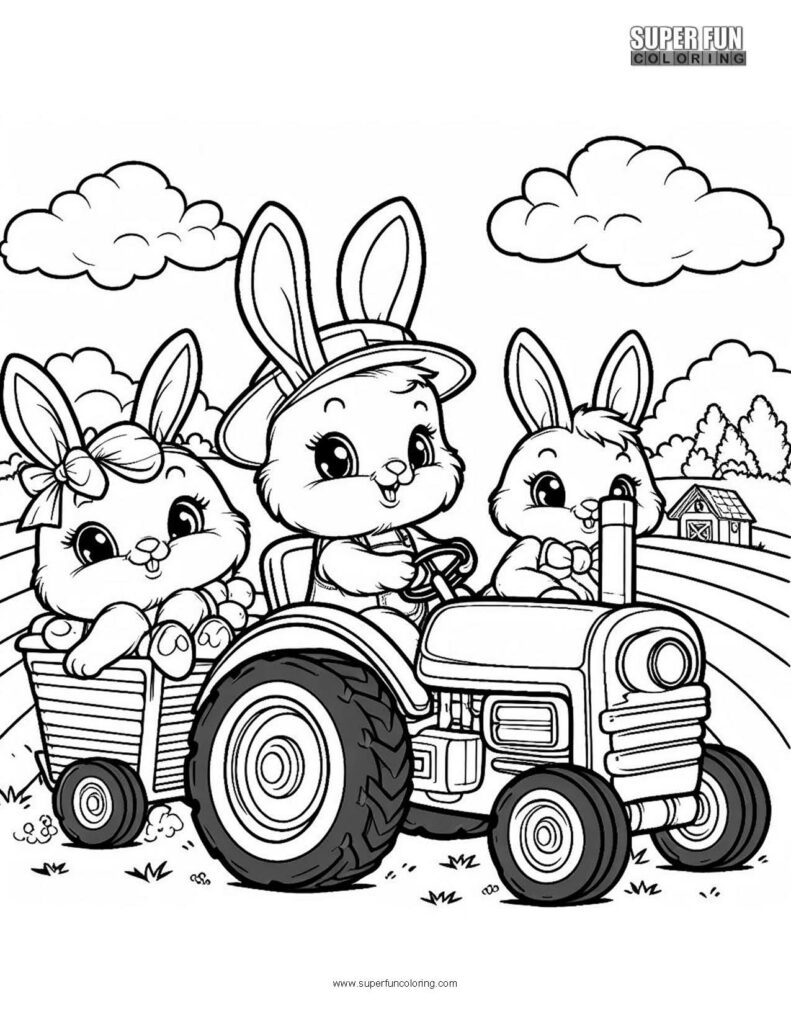 Farmer Bunnies Cute Animal Coloring Page