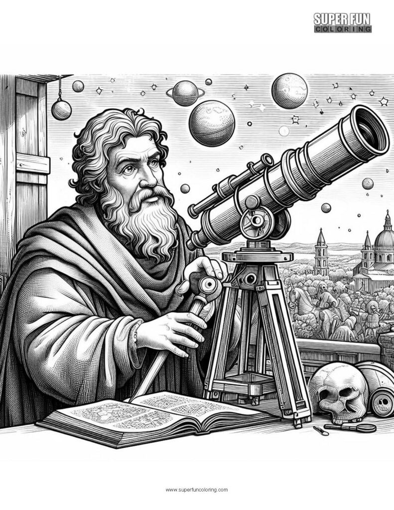 Galileo Invents the Telescope Coloring Page