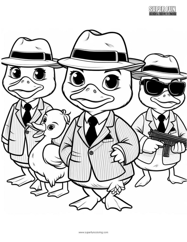 Detective Duck Cute Animal Coloring Page