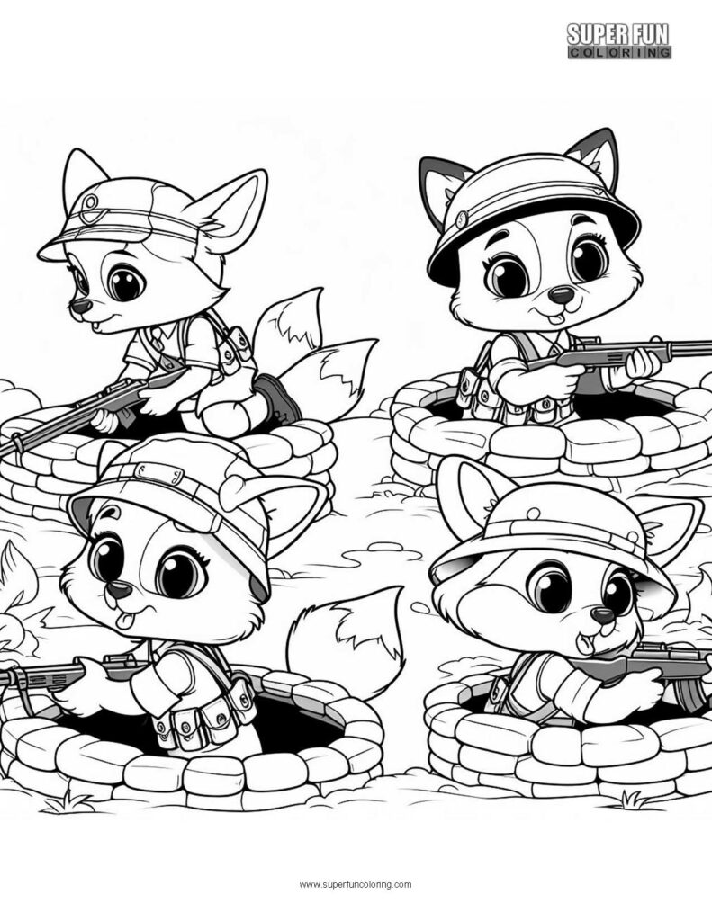 Fox in a Foxhole Cute Animal Coloring Page
