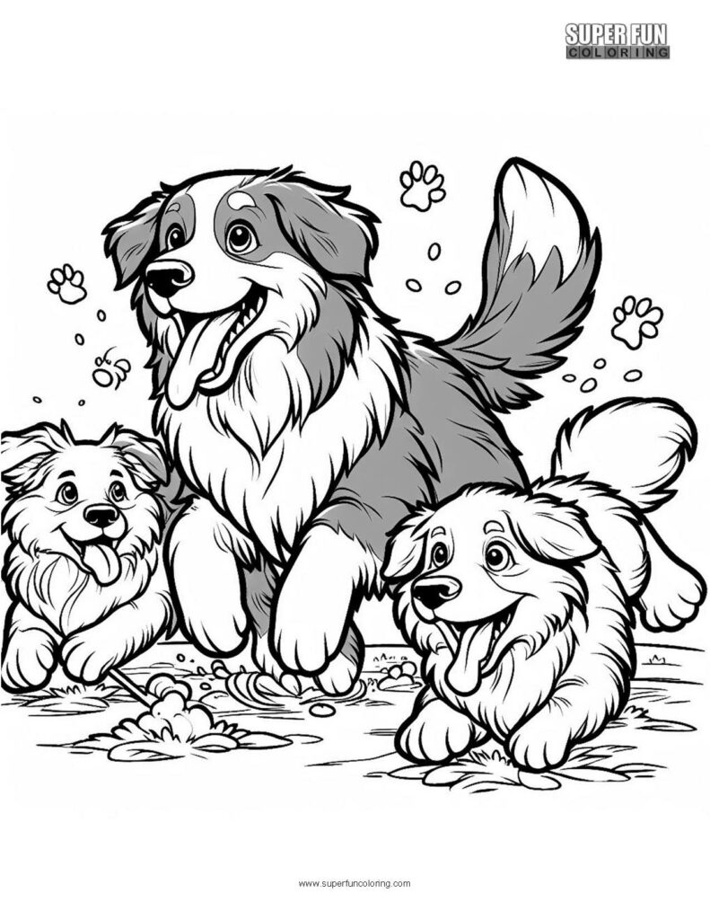 Australian Shepherds Cute Animal Coloring Page