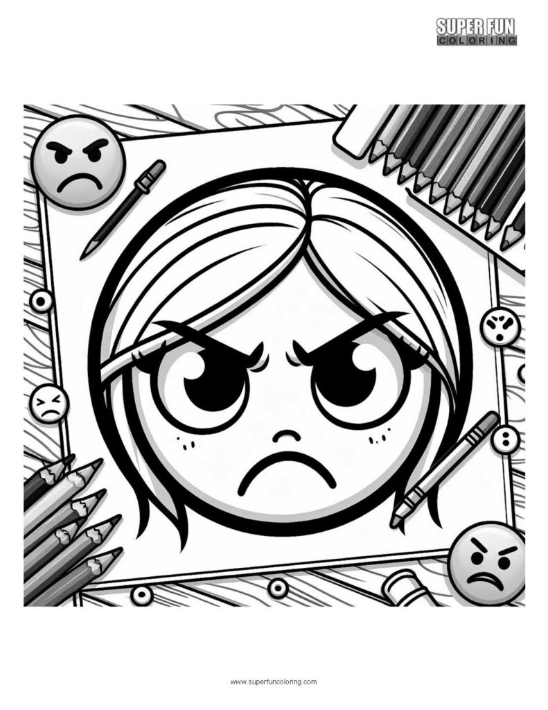 Super Fun Coloring | Angry Emoji Lady Coloring Page