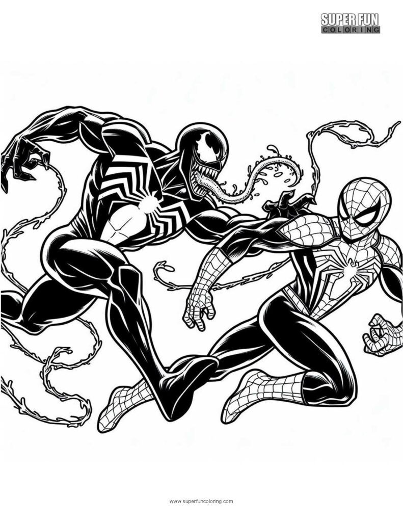Venom and Spiderman coloring page
