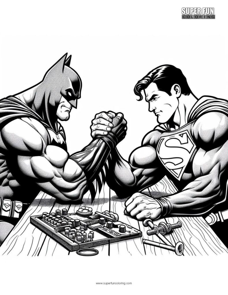 Batman Superman Arm Wrestling coloring page